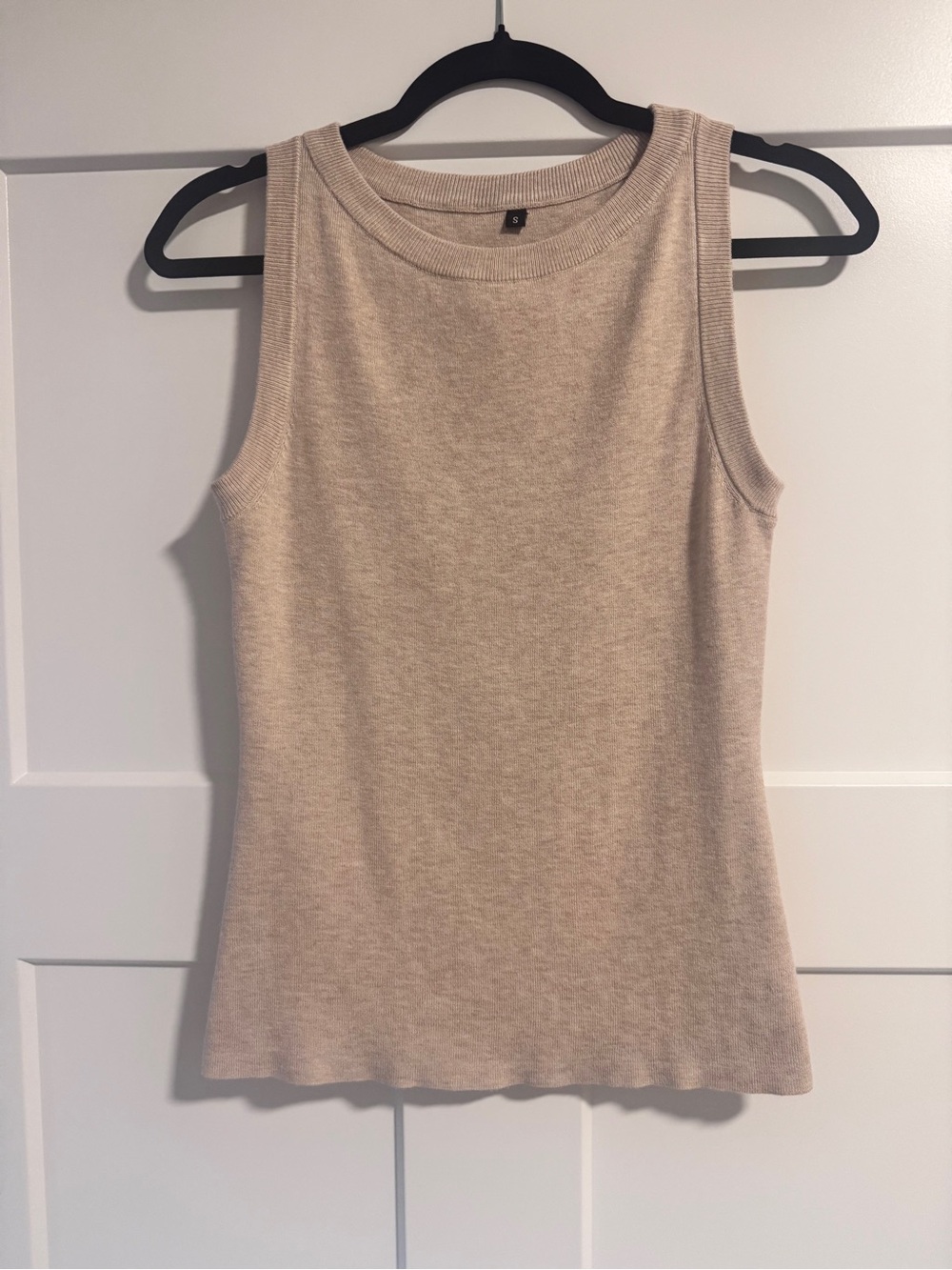 Sleeveless Knit Tank Top in Light Beige - Women's Classic Fit